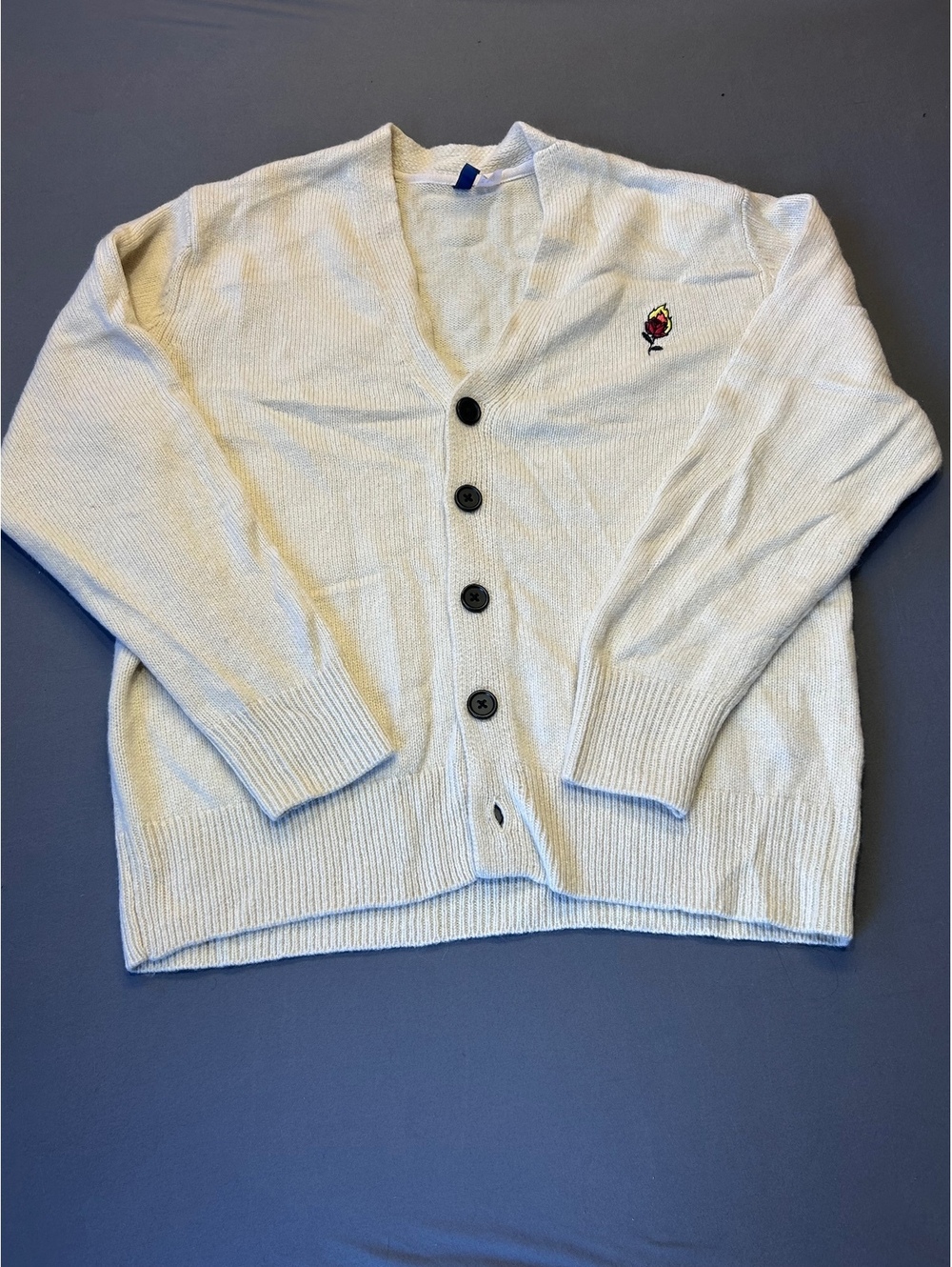 H&M cream button cardigan with rose embroidery